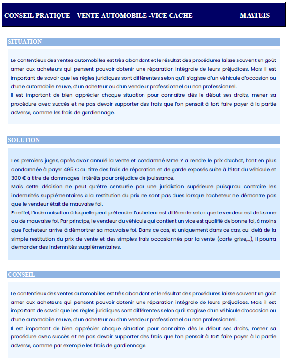 VENTE AUTOMOBILE - VICE CACHE