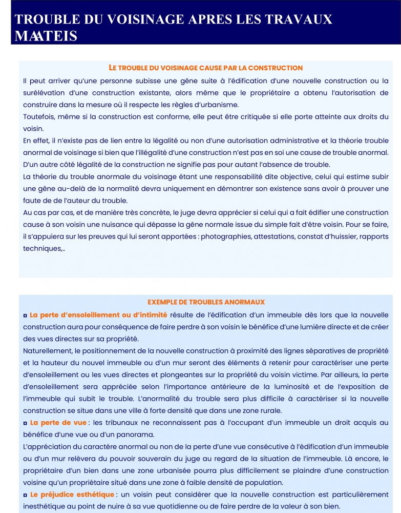 Trouble du voisinage après le chantier
